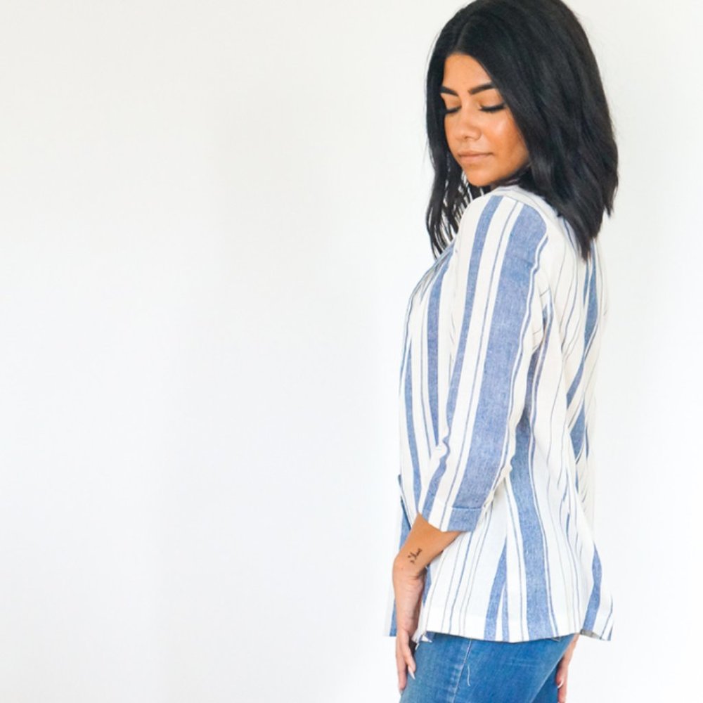 NWT Shawl Collar Striped Linen Blazer - Picture 5 of 9